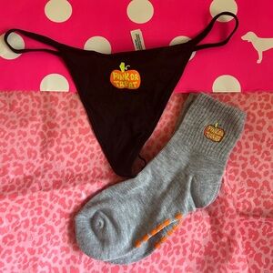 PINK Victoria's Secret Black Thong and Gray Socks Set